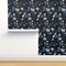 Floral Dark Modern Painted Flowers Blue Moody Romantic Custom Removable Wallpaper by Spoonflower Peel & Stick Wallpaper 2FT Wide